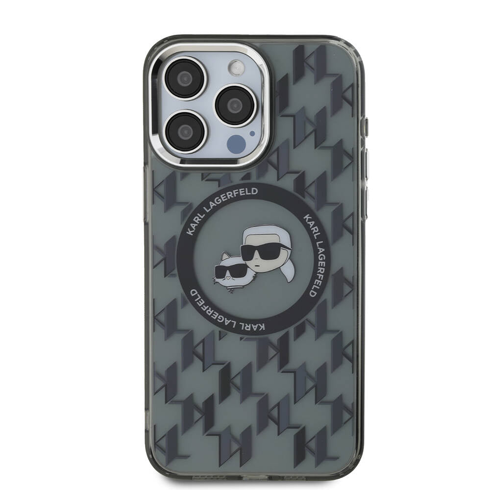 Apple iPhone 16 Pro Kılıf Karl Lagerfeld Orjinal Lisanslı M-safe Şarj Özellikli IML Baskılı Metal Monogram KC Heads Kapak
