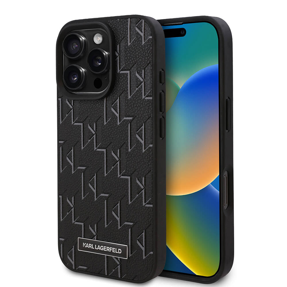 Apple iPhone 16 Pro Kılıf Karl Lagerfeld Orjinal Lisanslı M-safe Şarj Özellikli KL Yazılı Hot Stamp Kapak