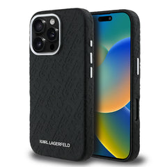 Apple iPhone 16 Pro Kılıf Karl Lagerfeld Orjinal Lisanslı PU Deri Damgalı Metal Yazı Logolu Kapak