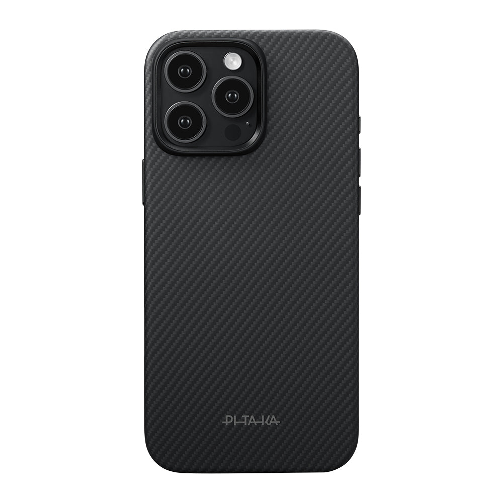 Apple iPhone 16 Pro Kılıf M-safe Şarj Özellikli Aramid Fiber Pitaka Military-Grade Classic Serisi New Logo Black-Grey Twill Kapak