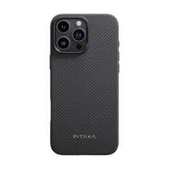 Apple iPhone 16 Pro Kılıf M-safe Şarj Özellikli Aramid Fiber Pitaka Military-Grade Classic Serisi Black-Grey Twill Kapak