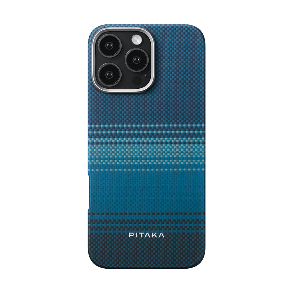 Apple iPhone 16 Pro Kılıf M-safe Şarj Özellikli Aramid Fiber Pitaka Tactile Woven Sunset-Moonrise Serisi Moonrise Kapak