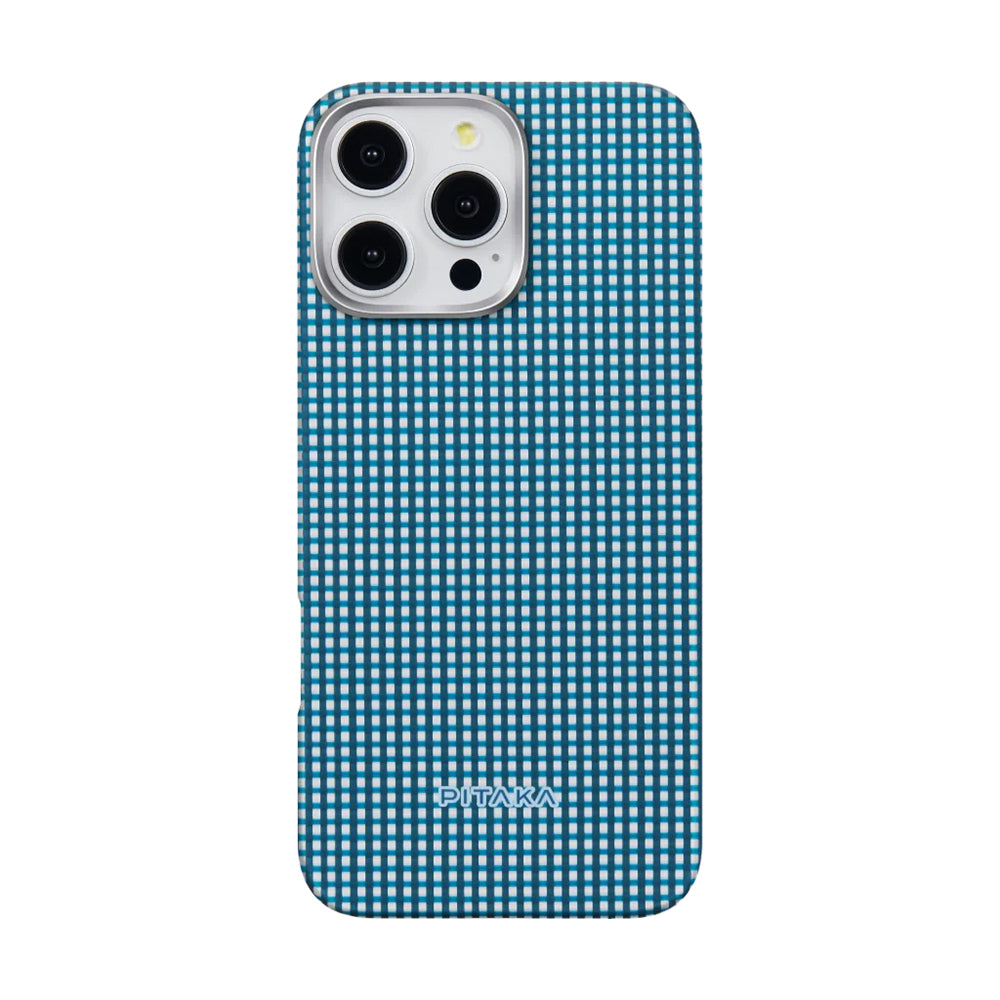 Apple iPhone 16 Pro Kılıf M-safe Şarj Özellikli Aramid Fiber Pitaka Ultra-Slim Classic Serisi Ocean Blue Kapak