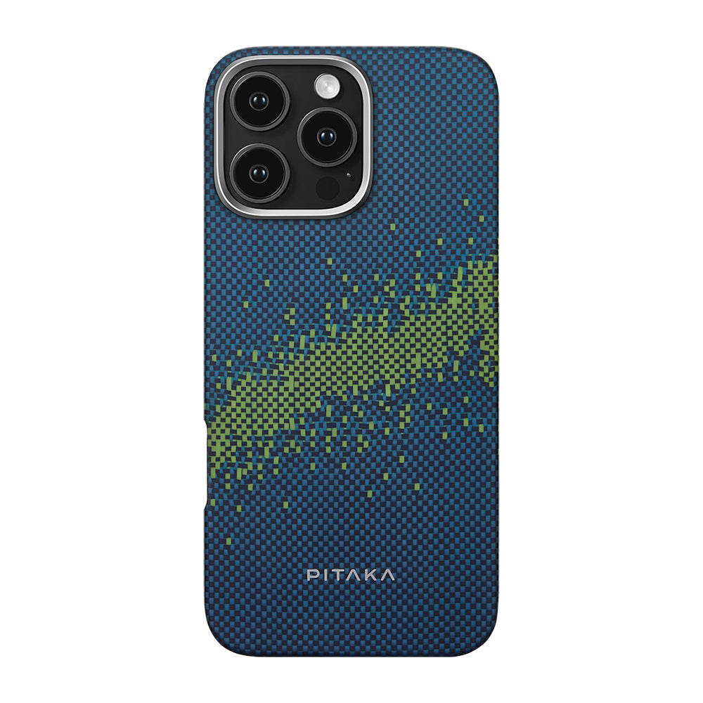 Apple iPhone 16 Pro Kılıf M-safe Şarj Özellikli Lumintex Teknolojili Fosforlu Özellikli Aramid Fiber Pitaka Tactile Woven Starpeak Serisi Milky Way Galaxy Kapak