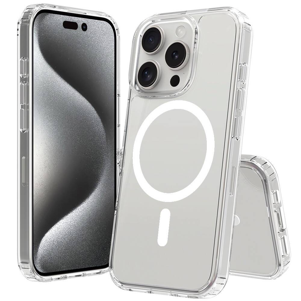 Apple iPhone 16 Pro Kılıf M-safe Şarj Özellikli Şeffaf Sert PC Zore Embos Kapak