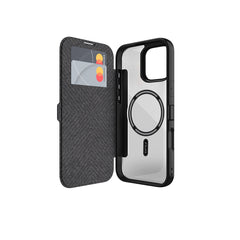 Apple iPhone 16 Pro Kılıf M-safe Şarj Özellikli Vegan Deri Tasarımlı Şeffaf Arka Yüzey Kartlıklı Raptic Urban Folio Serisi Kapak