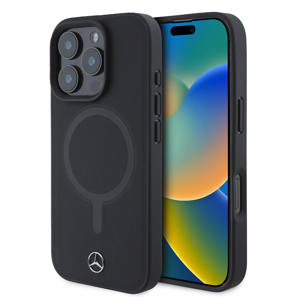 Apple iPhone 16 Pro Kılıf Mercedes Benz M-safe Şarj Özellikli Yumuşak Deri Orjinal Lisanslı Kapak