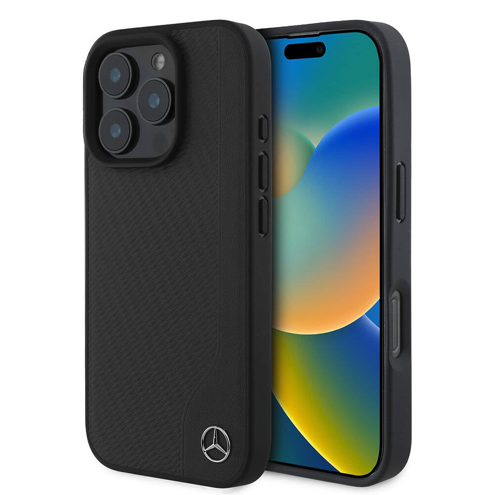 Apple iPhone 16 Pro Kılıf Mercedes Benz Orjinal Lisanslı M-safe Şarj Özellikli 3D Metal Logolu Wood Imitation Deri Kapak