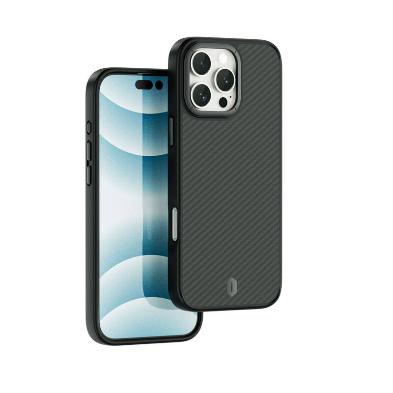 Apple iPhone 16 Pro Kılıf Wiwu DCC-205 M-safe Şarj Özellikli Aramid Fiber Tasarım Kevlar Kapak