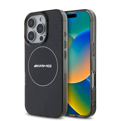 Apple iPhone 16 Pro Max Kılıf AMG Orjinal Lisanslı M-safe Şarj Özellikli IML Baskı Logolu Smoked Kapak