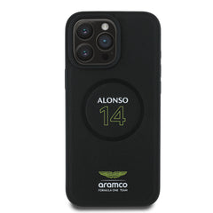 Apple iPhone 16 Pro Max Kılıf Aston Martin Orjinal Lisanslı M-safe Şarj Özellikli PU Deri Alonso 14 Baskılı Kapak