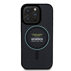 Apple iPhone 16 Pro Max Kılıf Aston Martin Orjinal Lisanslı M-safe Şarj Özellikli Renkli Halka ve Karbon Fiber Tasarımlı Kapak