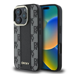 Apple iPhone 16 Pro Max Kılıf DKNY Orjinal Lisanslı M-safe Şarj Özellikli 3D Yazılı Checkered Pattern Kapak