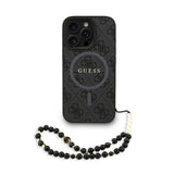 Apple iPhone 16 Pro Max Kılıf Guess Orjinal Lisanslı M-safe Şarj Özellikli PU Deri Bilek Askı İpli Yazı Logolu Kapak