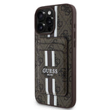 Apple iPhone 16 Pro Max Kılıf Guess Orjinal Lisanslı M-safe Şarj Özellikli 4G Desenli Çizgili Kartlıklı Kapak