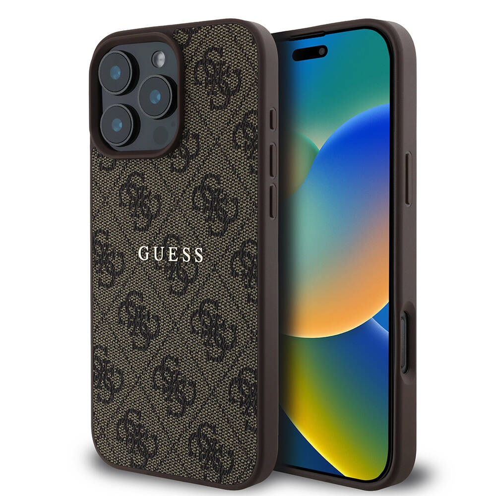 Apple iPhone 16 Pro Max Kılıf Guess Orjinal Lisanslı M-safe Şarj Özellikli 4G Desenli Yazı Logolu Kapak
