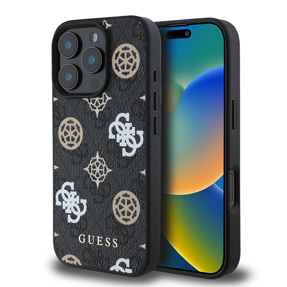 Apple iPhone 16 Pro Max Kılıf Guess Orjinal Lisanslı M-safe Şarj Özellikli 4G Desenli Yazı Logolu Peony Kapak