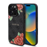 Apple iPhone 16 Pro Max Kılıf Guess Orjinal Lisanslı M-safe Şarj Özellikli Gül Baskılı 4G Desenli Yazı Logolu Kapak