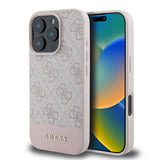 Apple iPhone 16 Pro Max Kılıf Guess Orjinal Lisanslı M-safe Şarj Özellikli PU Deri Şerit Logo Dizaynlı Kapak
