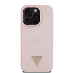 Apple iPhone 16 Pro Max Kılıf Guess Orjinal Lisanslı M-safe Şarj Özellikli Sıcak Baskılı Üçgen Logolu PU Deri Peony Kapak