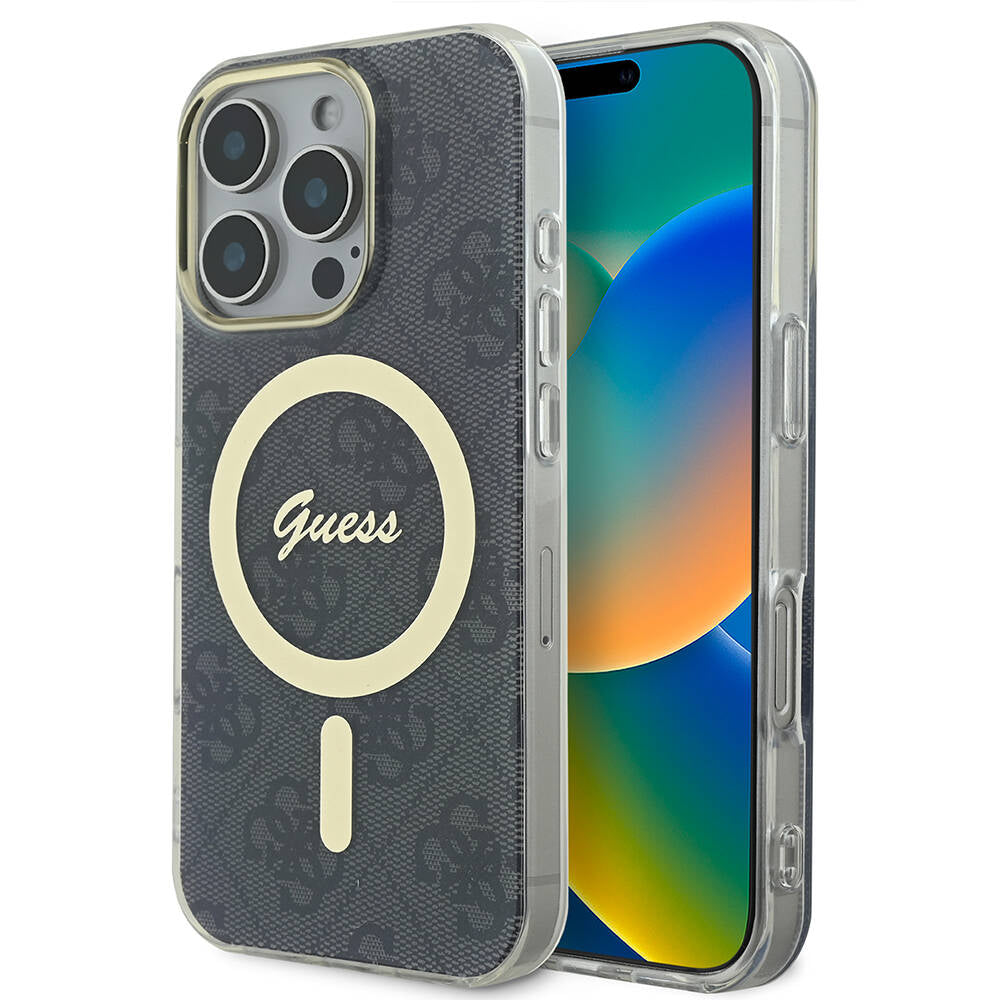 Apple iPhone 16 Pro Max Kılıf Guess Orjinal Lisanslı M-safe Şarj Özellikli Yazı Logolu 4G Desenli Kapak