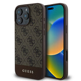 Apple iPhone 16 Pro Max Kılıf Guess Orjinal Lisanslı PU Deri Şerit Logo Dizaynlı Kapak