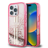 Apple iPhone 16 Pro Max Kılıf Guess Orjinal Lisanslı Transparan Sıvılı Simli Altın Çizgili Kapak