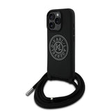 Apple iPhone 16 Pro Max Kılıf Karl Lagerfeld Orjinal Lisanslı Askı İpli Taşlı KL Yazılı Crossbody Cord Kapak