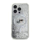 Apple iPhone 16 Pro Max Kılıf Karl Lagerfeld Orjinal Lisanslı M-safe Şarj Özellikli Sıvılı Simli KC Heads Kapak