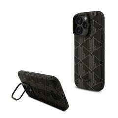 Apple iPhone 16 Pro Max Kılıf Lacoste Orjinal Lisanslı M-safe Şarj Özellikli Standlı PU Deri Karışık Monogram Desenli Kapak