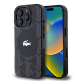 Apple iPhone 16 Pro Max Kılıf Lacoste Orjinal Lisanslı M-safe Şarj Özellikli IML Baskılı Gümüş Timsah Logolu Monogram Kapak