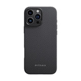 Apple iPhone 16 Pro Max Kılıf M-safe Şarj Özellikli Aramid Fiber Pitaka Military-Grade Classic Serisi Black-Grey Twill Kapak
