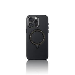 Apple iPhone 16 Pro Max Kılıf M-safe Şarj Özellikli Standlı Suni Deri Tasarımlı Pynana Dancing Circle Serisi Kapak