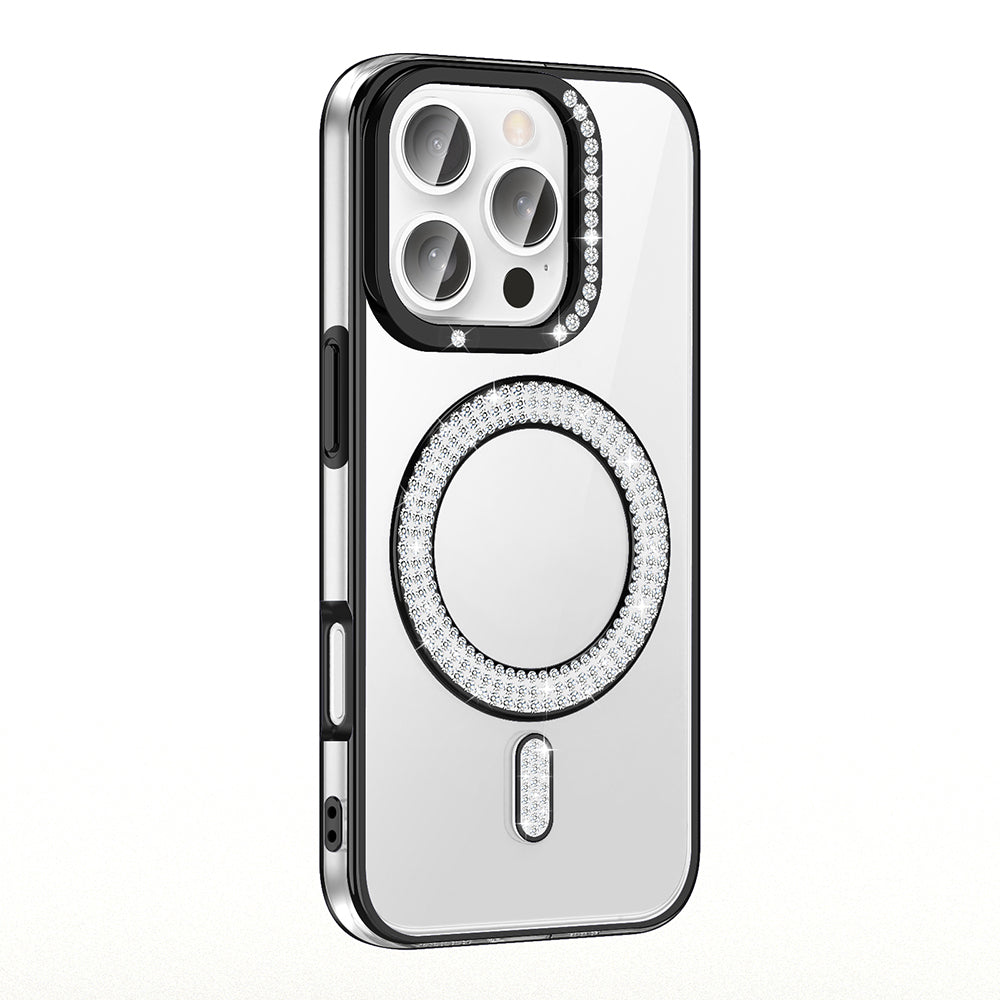 Apple iPhone 16 Pro Max Kılıf Pırlanta Taş Tasarımlı M-safe Şarj Özellikli Zore Karetta Silikon Kapak