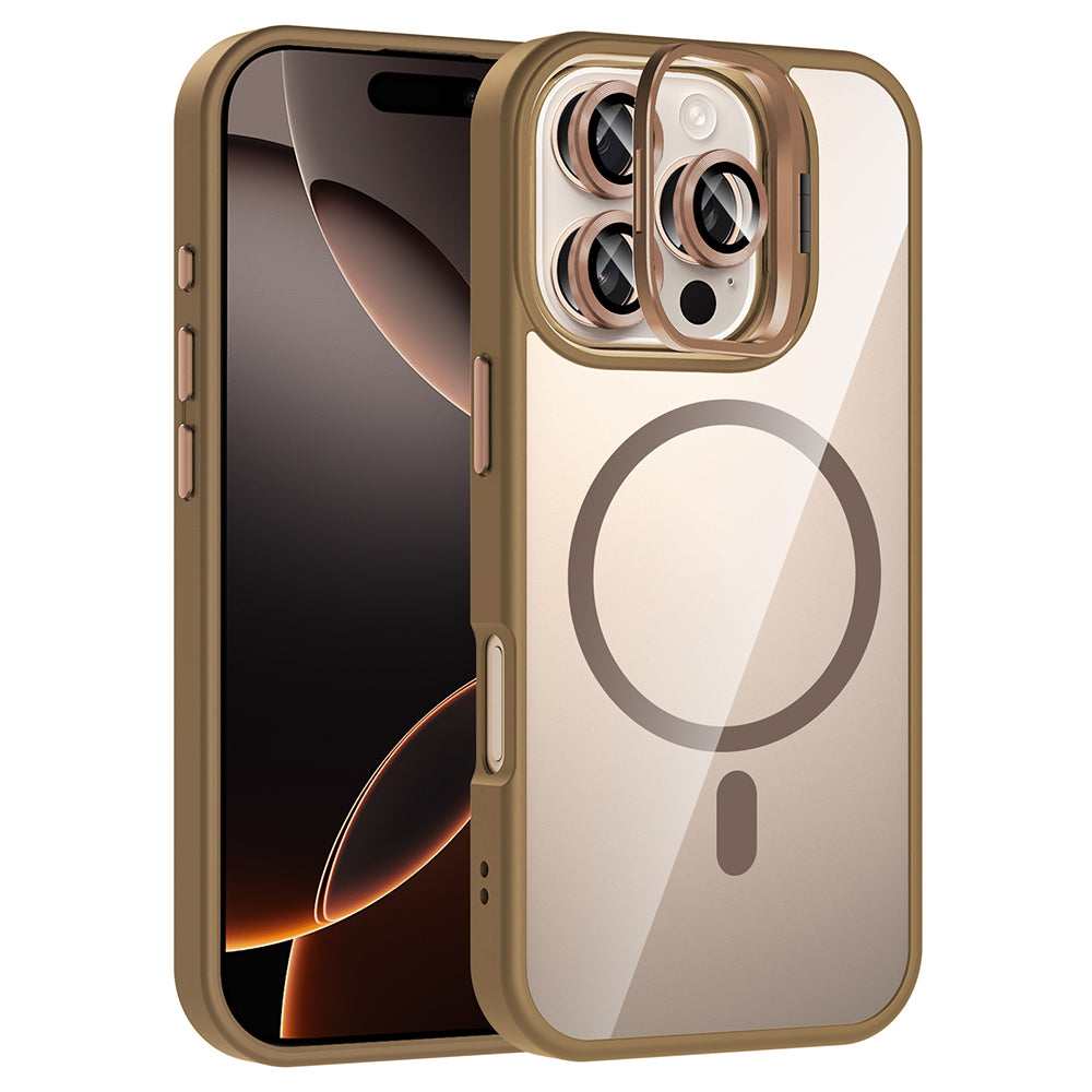 Apple iPhone 16 Pro Max Kılıf Standlı ve Kamera Lens Hediyeli M-Safe Şarj Özellikli Zore Etro Kapak
