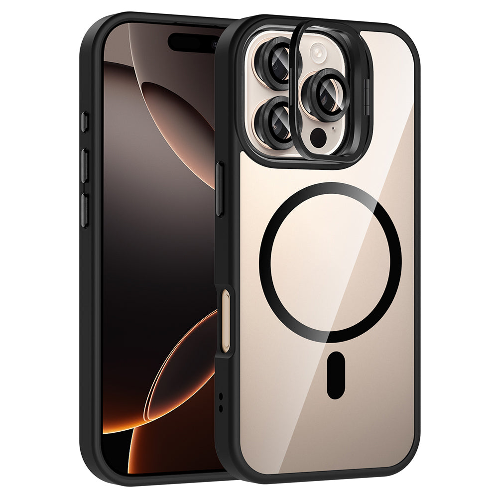 Apple iPhone 16 Pro Max Kılıf Standlı ve Kamera Lens Hediyeli M-Safe Şarj Özellikli Zore Etro Kapak