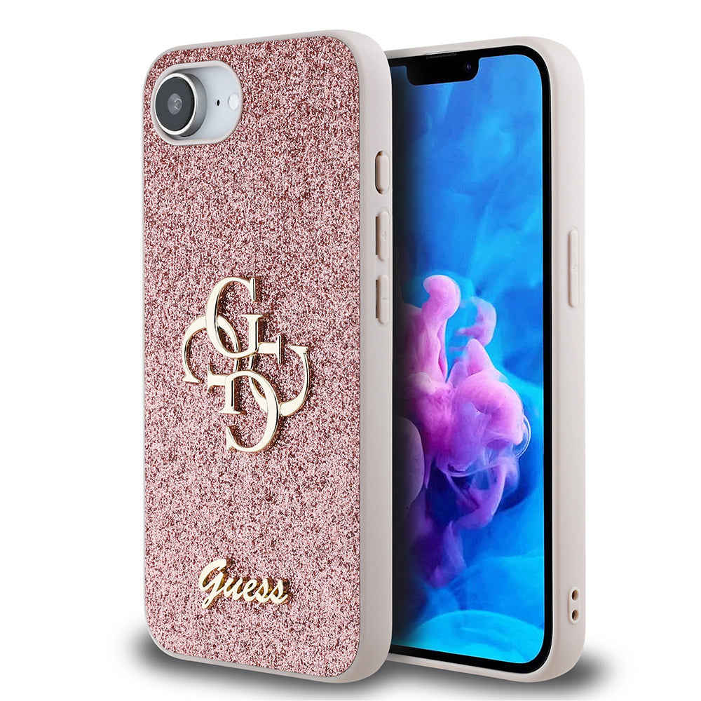 Apple iPhone 16E Kılıf Guess Orjinal Lisanslı 4G Büyük Metal Logolu Glitter Kapak