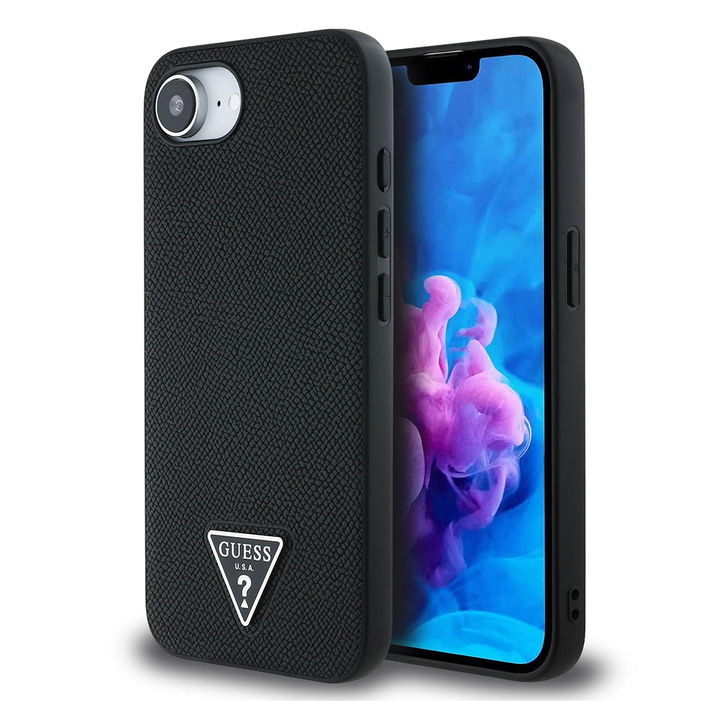 Apple iPhone 16E Kılıf Guess Orjinal Lisanslı M-safe Şarj Özellikli Grained Triangle Kapak