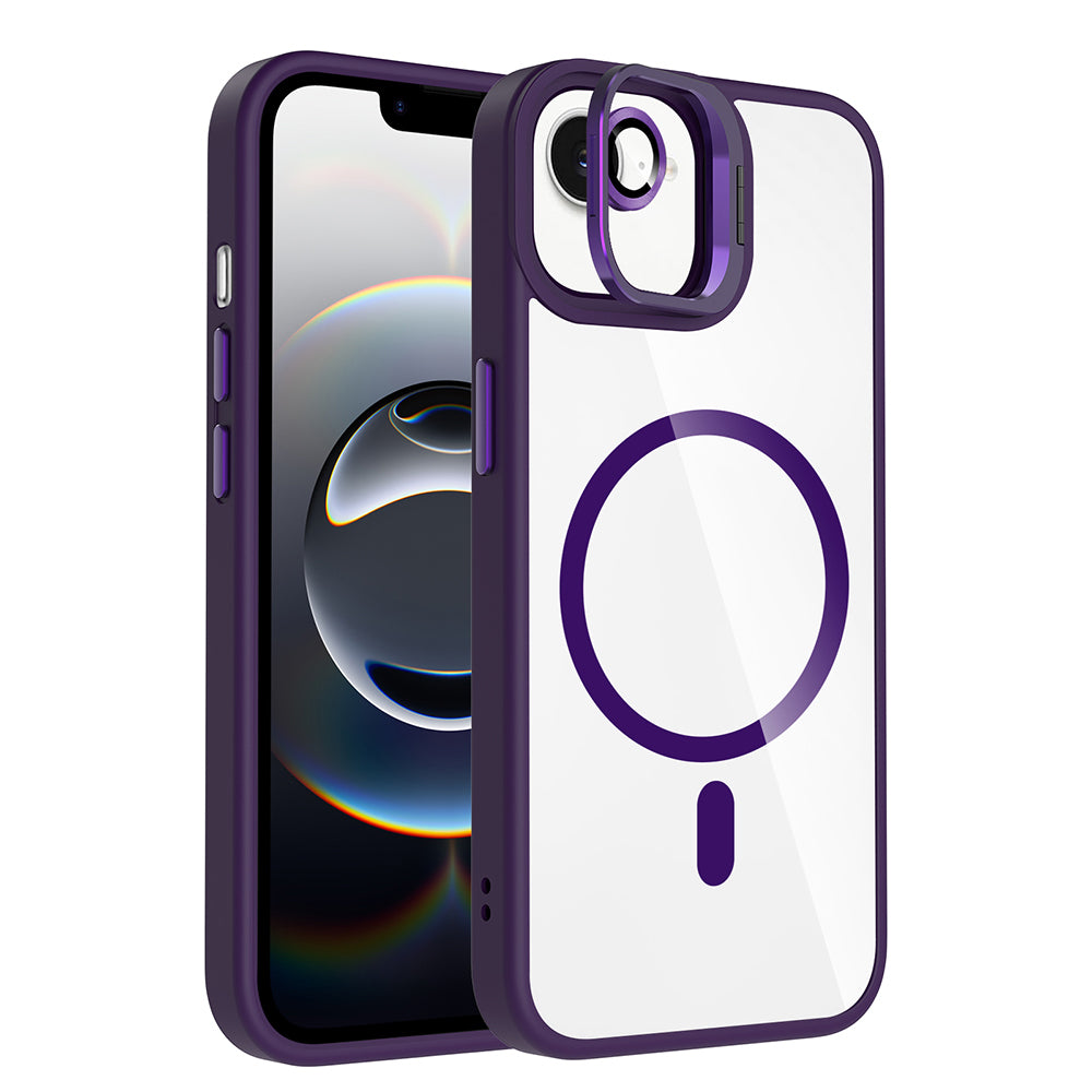 Apple iPhone 16E Kılıf Standlı ve Kamera Lens Hediyeli M-Safe Şarj Özellikli Zore Etro Kapak