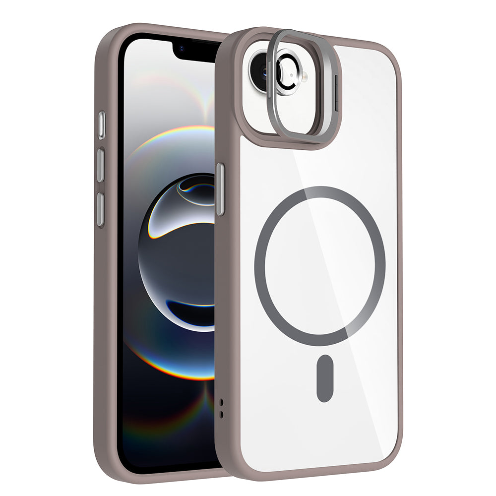 Apple iPhone 16E Kılıf Standlı ve Kamera Lens Hediyeli M-Safe Şarj Özellikli Zore Etro Kapak