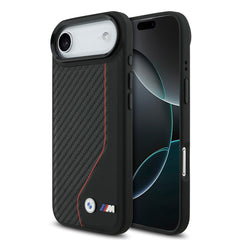 Apple iPhone 17 Air Kılıf BMW Orjinal Lisanslı M-safe Şarj Özellikli Metal BMW ve M Logolu PU Karbon Tasarımlı Kapak