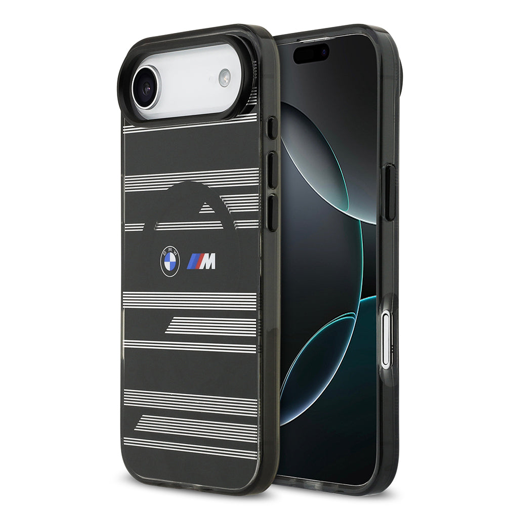 Apple iPhone 17 Air Kılıf BMW Orjinal Lisanslı M-safe Şarj Özellikli Metal Kamera Butonlu Yatay Şeritli M Dizayn Kapak