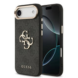 Apple iPhone 17 Air Kılıf Guess Orjinal Lisanslı Gold Metal Kamera Çerçeveli 4G Desenli Metal Büyük 4G ve Yazı Logolu Kapak