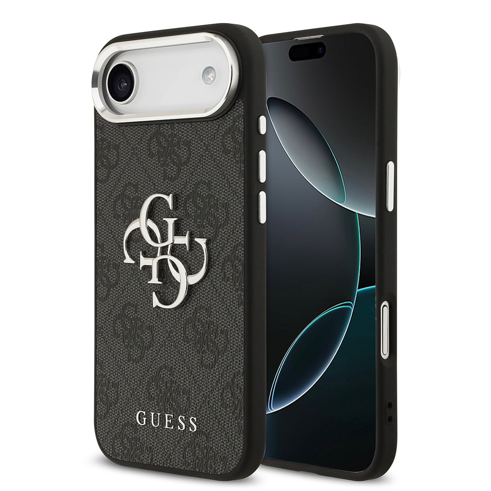 Apple iPhone 17 Air Kılıf Guess Orjinal Lisanslı Gümüş Metal Kamera Çerçeveli 4G Desenli Metal Büyük 4G ve Yazı Logolu Kapak