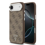 Apple iPhone 17 Air Kılıf Guess Orjinal Lisanslı M-safe Şarj Özellikli Gümüş Metal Kamera Çerçeveli Üçgen Logo 4G Desenli Kapak