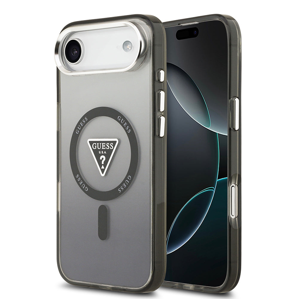 Apple iPhone 17 Air Kılıf Guess Orjinal Lisanslı M-safe Şarj Özellikli IML Baskılı Üçgen Logolu Metal Kamera Çerçeveli Kapak
