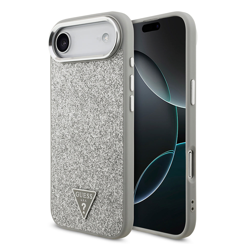 Apple iPhone 17 Air Kılıf Guess Orjinal Lisanslı M-safe Şarj Özellikli Metal Kamera Çerçeveli Üçgen Logolu Glitter Kapak