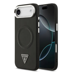 Apple iPhone 17 Air Kılıf Guess Orjinal Lisanslı M-safe Şarj Özellikli PU Deri Metal Kamera Çerçeveli Üçgen Logolu Kapak