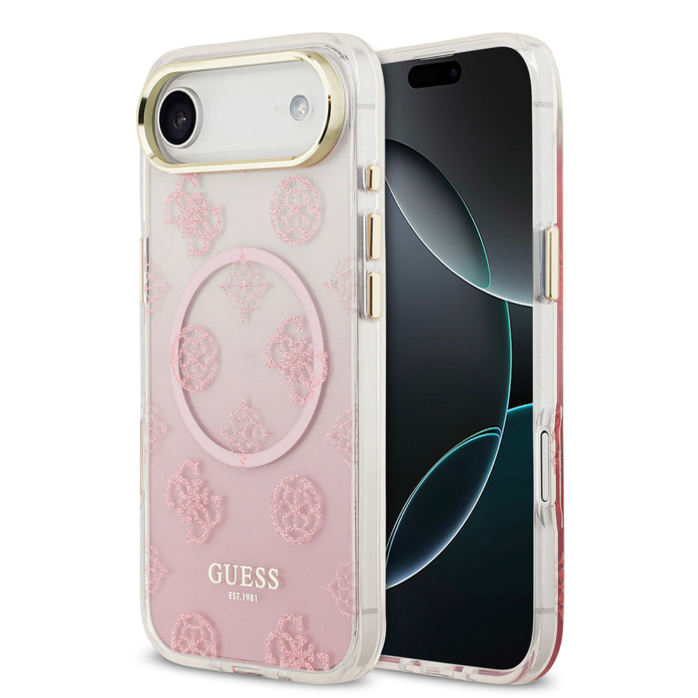 Apple iPhone 17 Air Kılıf Guess Orjinal Lisanslı M-safe Şarj Özellikli Simli Peony Desenli Silikon Kapak