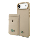 Apple iPhone 17 Air Kılıf Lacoste Orjinal Lisanslı M-safe Şarj Özellikli PU Pike Desenli Metal Logolu Kartlıklı Kapak